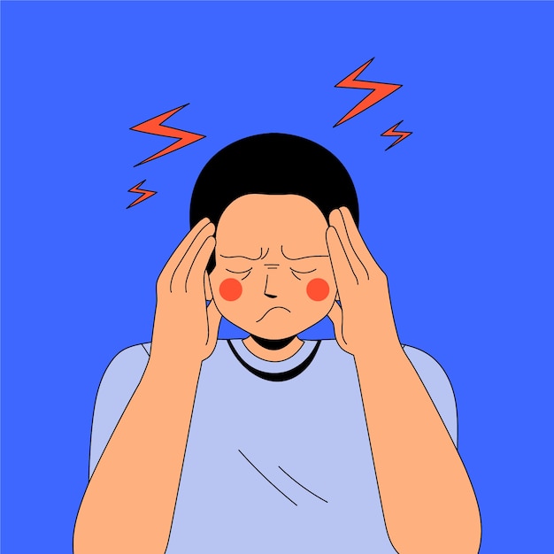 Vetor grátis ilustração de desenho animado de dor de cabeça desenhada à mão
