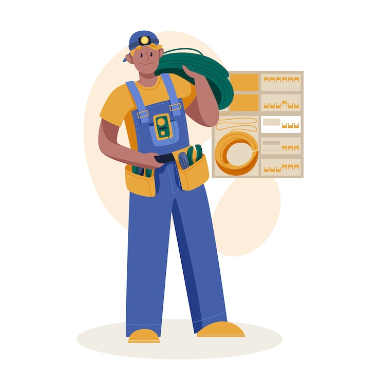 Vetor grátis ilustração de desenho animado de eletricista desenhado à mão