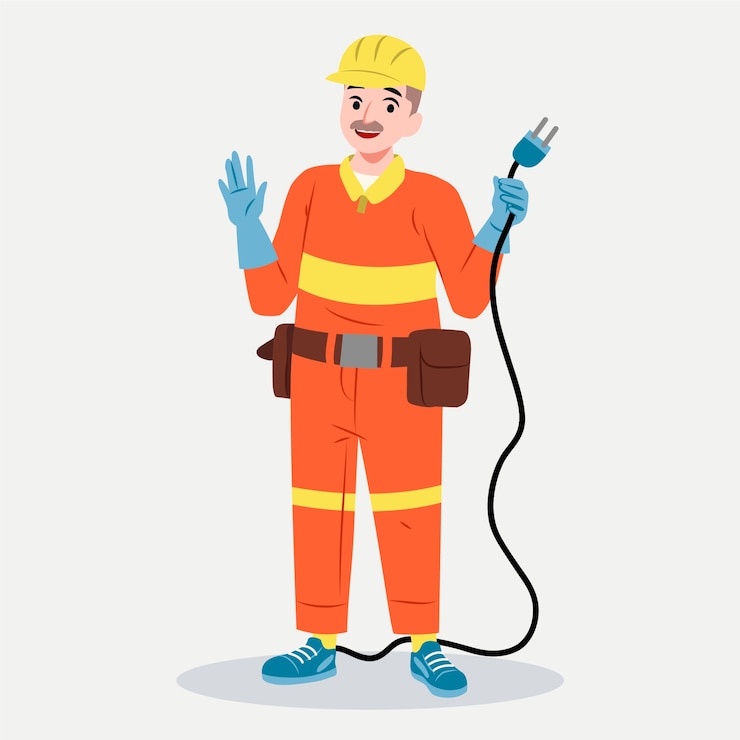 Vetor grátis ilustração de desenho animado de eletricista desenhado à mão