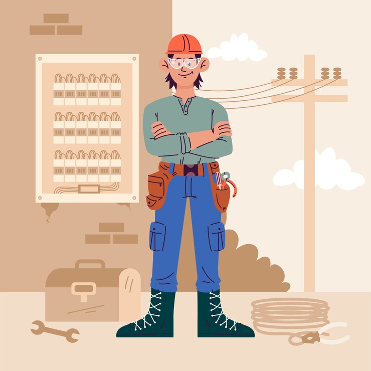 Vetor grátis ilustração de desenho animado de eletricista desenhado à mão