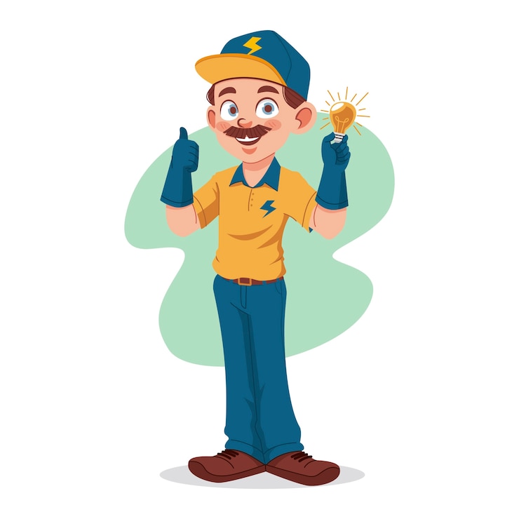 Vetor grátis ilustração de desenho animado de eletricista plano