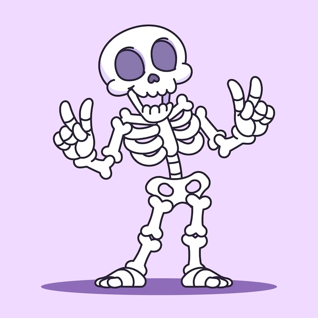 Vetor grátis ilustração de desenho animado de esqueleto desenhada de mão