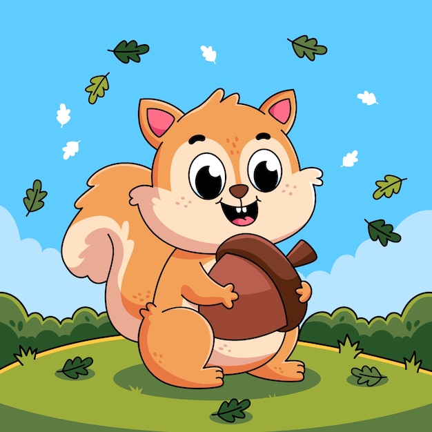 Vetor grátis ilustração de desenho animado de esquilo desenhado à mão