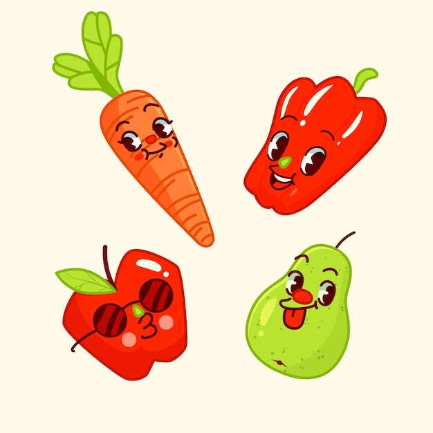 Vetor grátis ilustração de desenho animado de frutas e legumes desenhada à mão