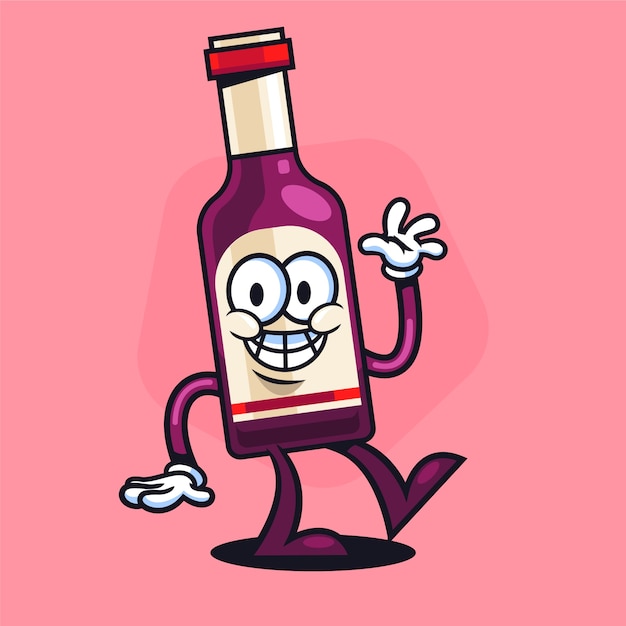 Ilustração de desenho animado de garrafa de vinho desenhada à mão