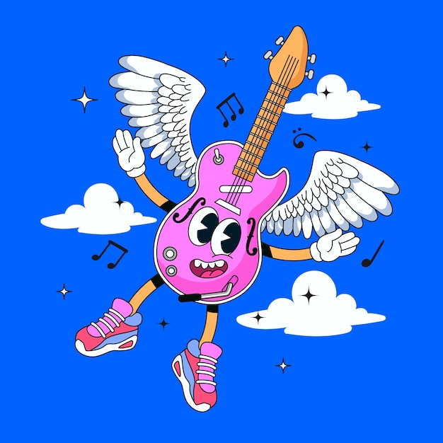 Vetor grátis ilustração de desenho animado de guitarra elétrica desenhada à mão