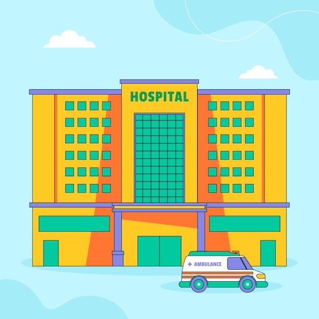 Ilustração de desenho animado de hospital desenhada à mão