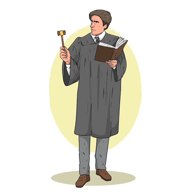 Ilustração de desenho animado de juiz desenhada de mão