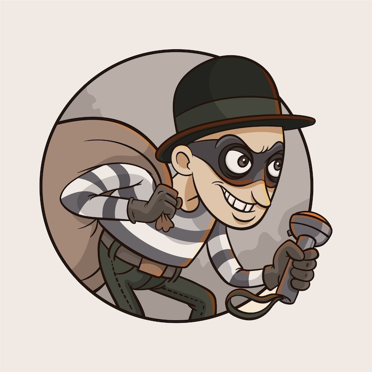 Vetor grátis ilustração de desenho animado de ladrão desenhado à mão.
