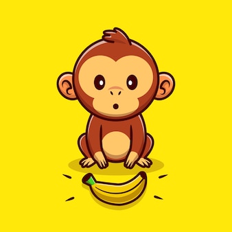 Ilustração de desenho animado de macaco fofo encontrando banana Vetor Premium