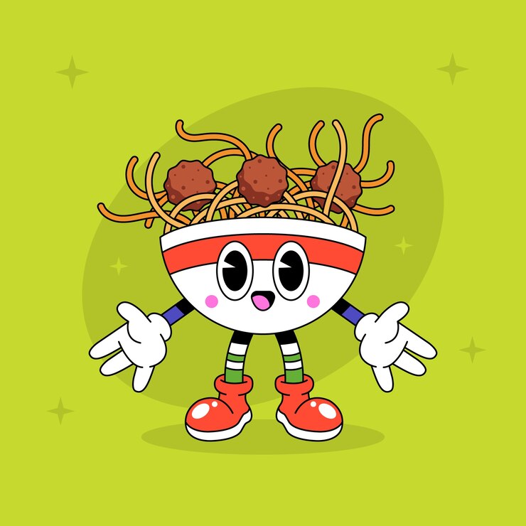 Vetor grátis ilustração de desenho animado de macarrão desenhada à mão