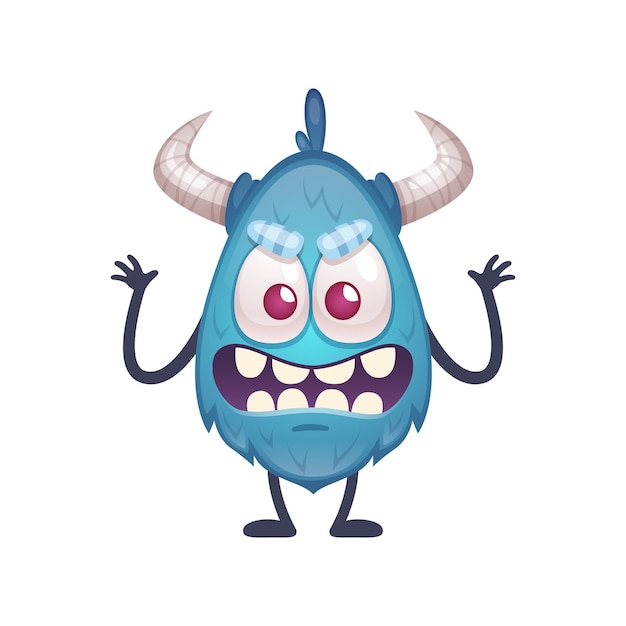 Ilustração de desenho animado de monstrinho azul assustador
