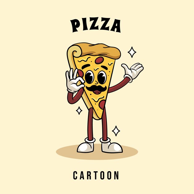 Ilustração de desenho animado de pizza desenhada à mão