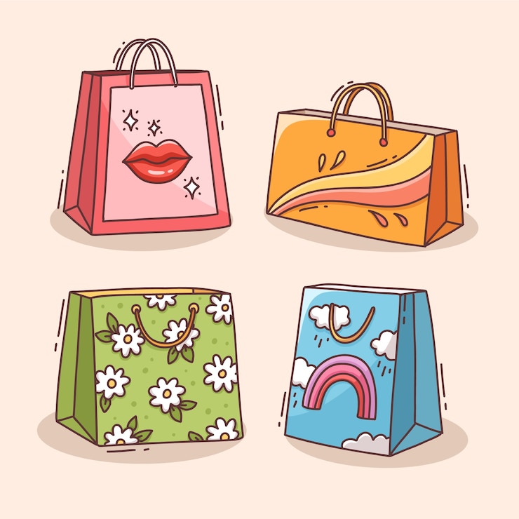 Vetor grátis ilustração de desenho animado de saco de compras desenhado à mão