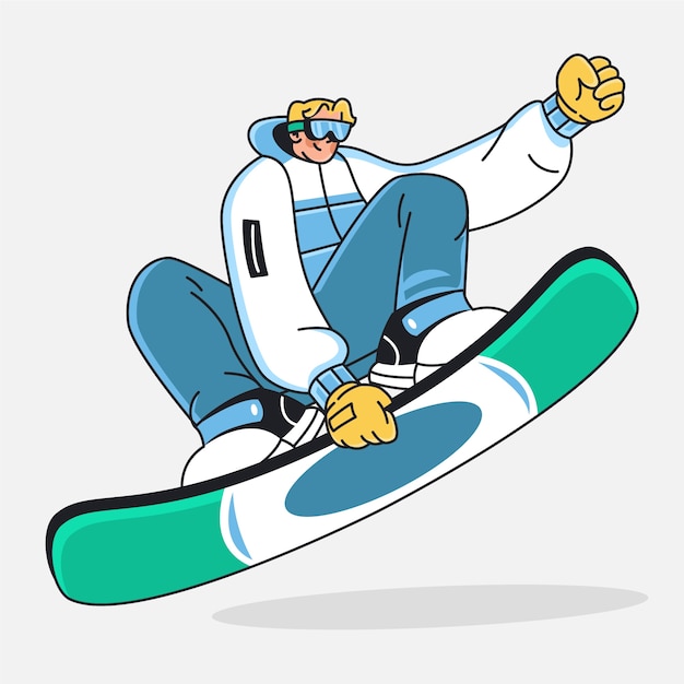 Vetor grátis ilustração de desenho animado de snowboard desenhada à mão