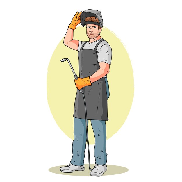 Ilustração de desenho animado de soldador desenhada à mão