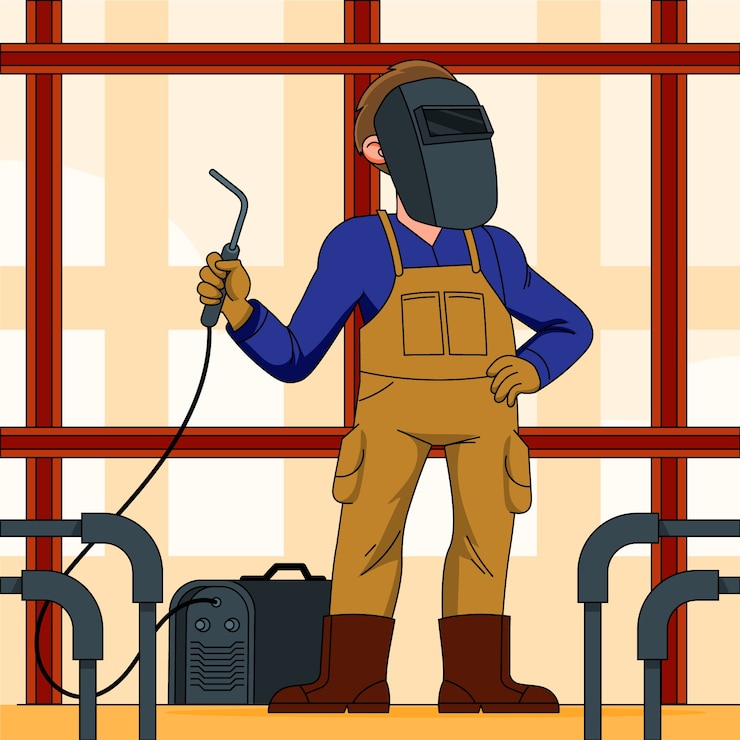 Vetor grátis ilustração de desenho animado de soldador desenhado à mão