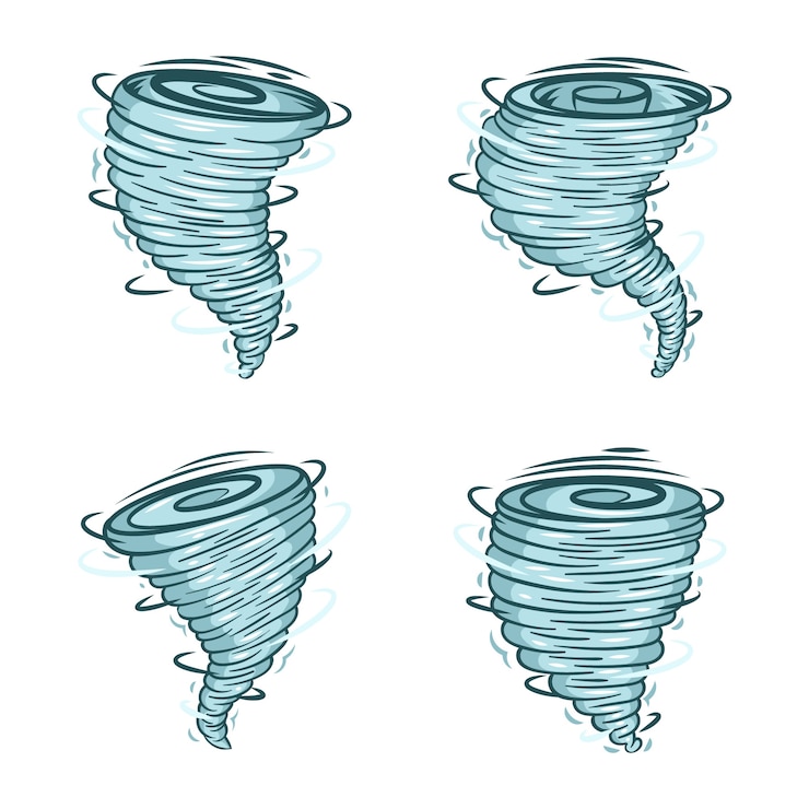 Vetor grátis ilustração de desenho animado de tornado desenhada à mão