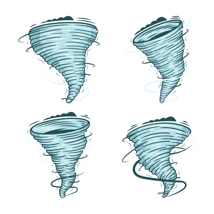 Vetor grátis ilustração de desenho animado de tornado desenhada à mão