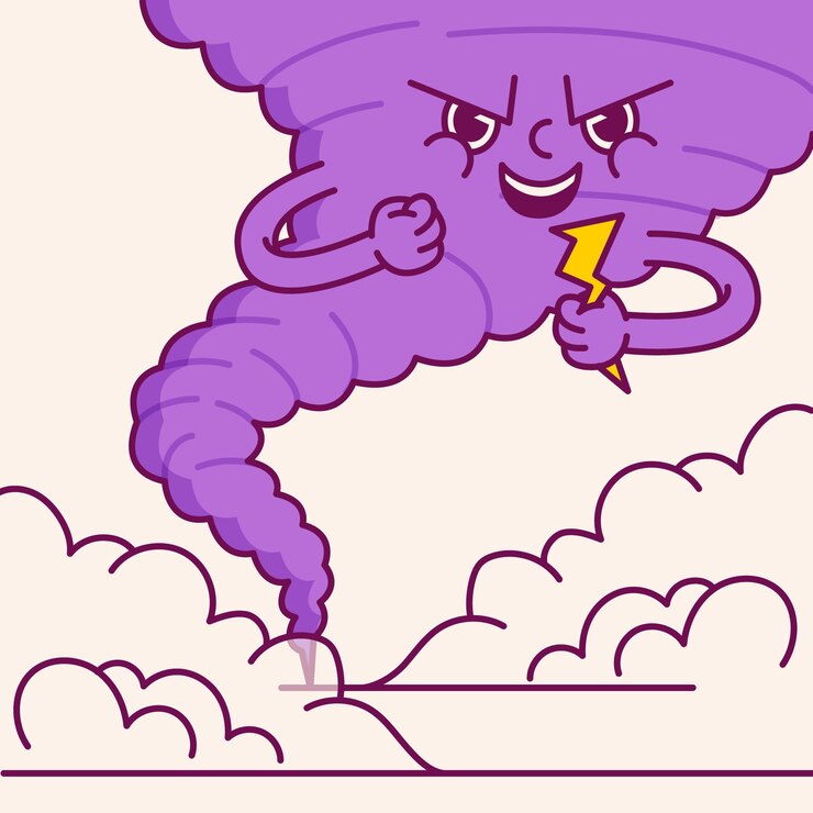 Vetor grátis ilustração de desenho animado de tornado desenhada à mão