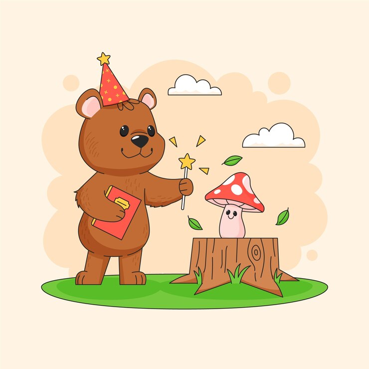 Vetor grátis ilustração de desenho animado de urso desenhada de mão