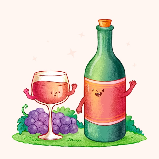 Vetor grátis ilustração de desenho animado de vinho desenhado à mão