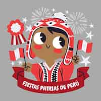 Vetor grátis ilustração de desenho animado fiestas patrias de peru
