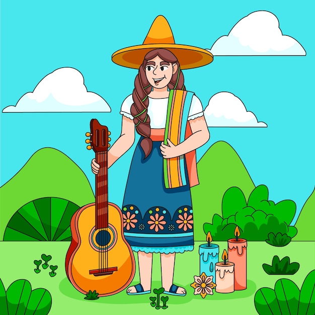 Vetor grátis ilustração de desenho animado mexicano desenhada à mão.