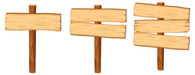 Ilustração de desenho animado vetorial de um conjunto de cartazes de madeira
