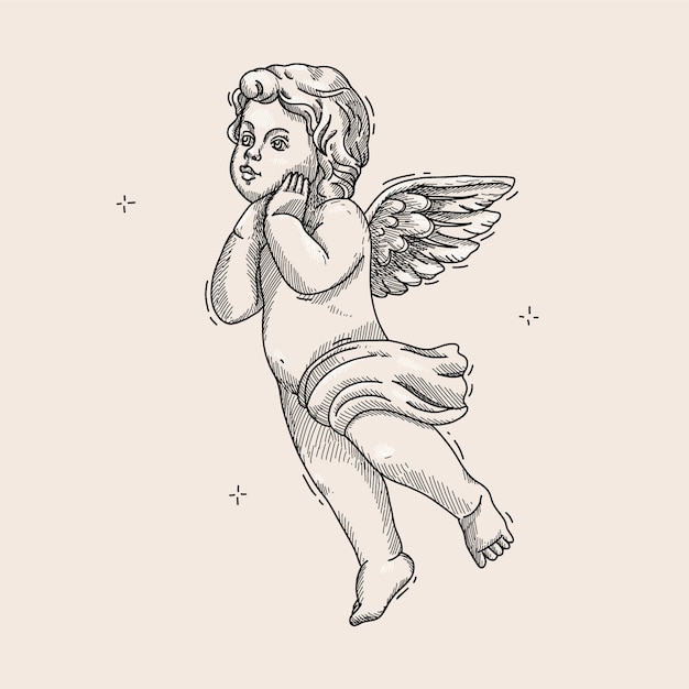 Vetor grátis ilustração de desenho de anjo bebê desenhado à mão