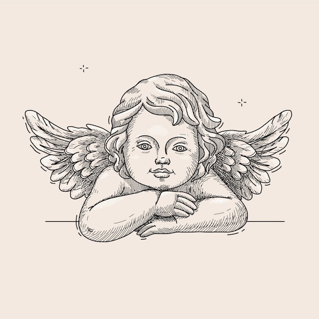 Vetor grátis ilustração de desenho de anjo bebê desenhado à mão