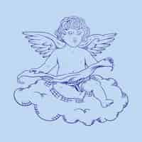 Vetor grátis ilustração de desenho de anjo bebê desenhado à mão