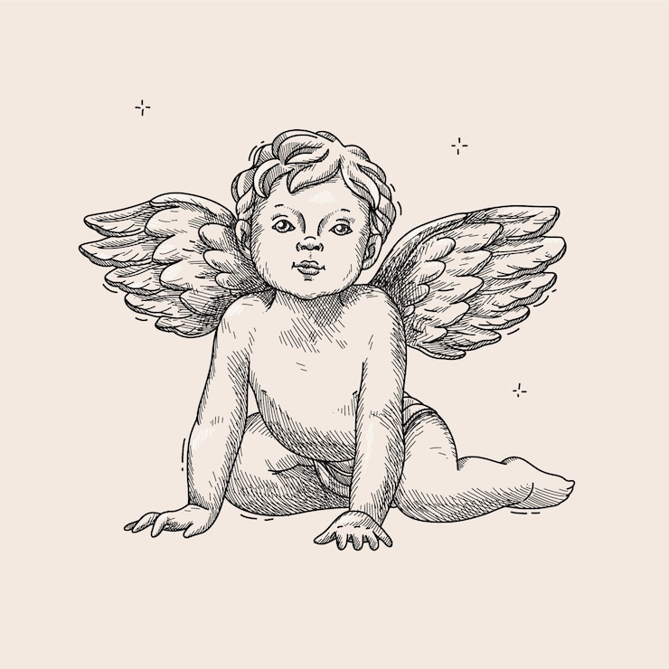 Vetor grátis ilustração de desenho de anjo bebê desenhado à mão