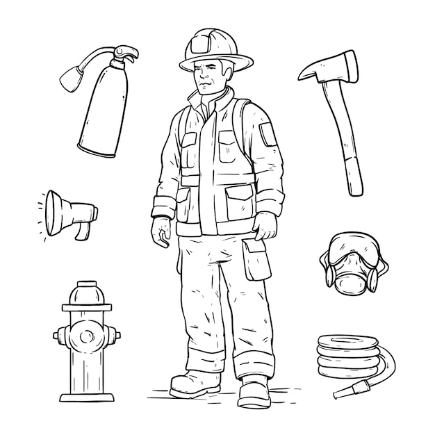 Vetor grátis ilustração de desenho de bombeiro desenhado à mão