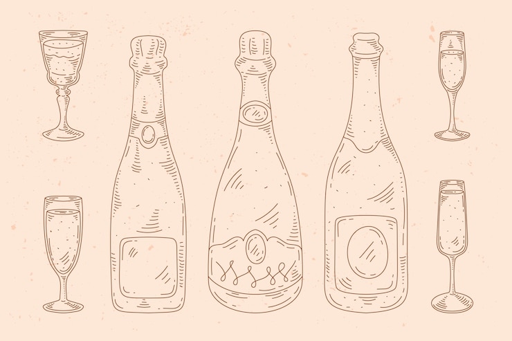 Vetor grátis ilustração de desenho de champanhe desenhada de mão