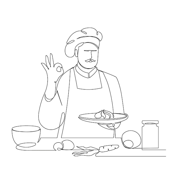 Vetor grátis ilustração de desenho de chef desenhada à mão