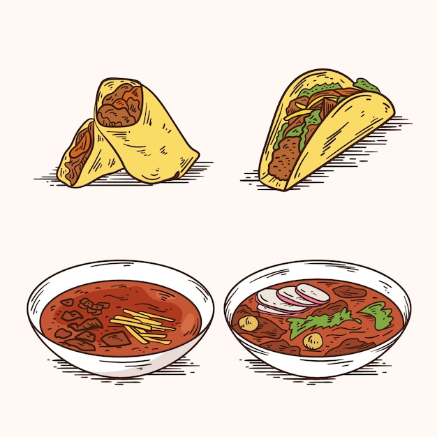 Vetor grátis ilustração de desenho de comida mexicana desenhada à mão