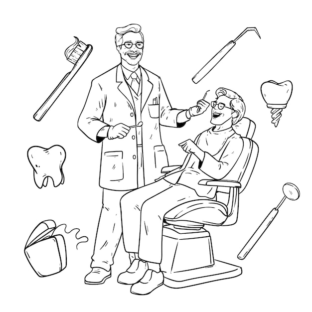 Vetor grátis ilustração de desenho de dentista desenhada à mão
