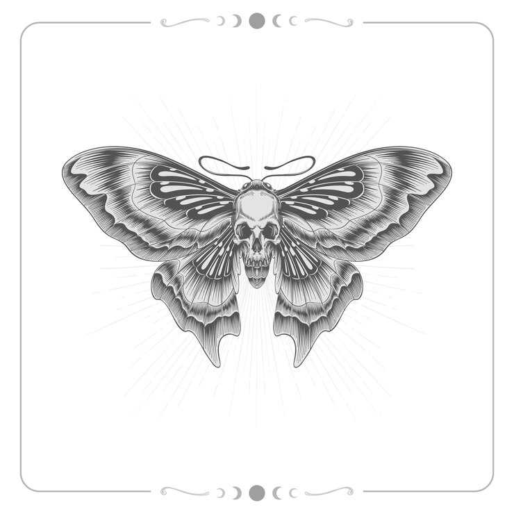 Vetor grátis ilustração de desenho de mariposa de morte desenhada de mão