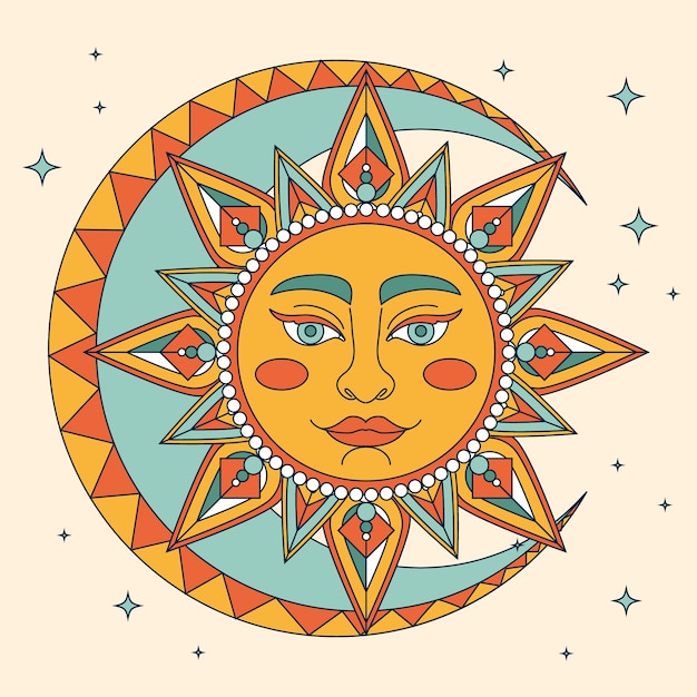 Vetor grátis ilustração de desenho de sol e lua