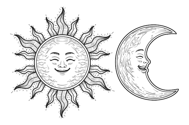 Vetor grátis ilustração de desenho de sol e lua