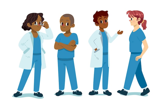 Ilustração de médicos, enfermeira dos desenhos animados de médico