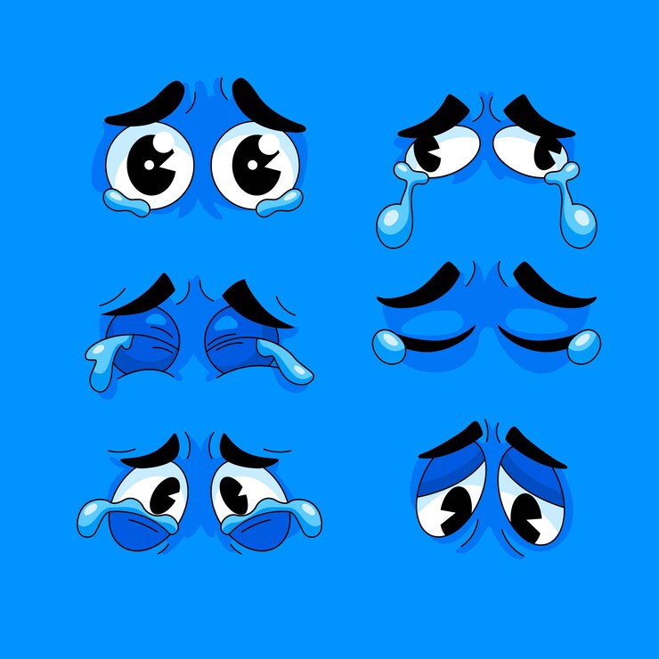 Vetor grátis ilustração de desenhos animados de olhos tristes desenhados à mão