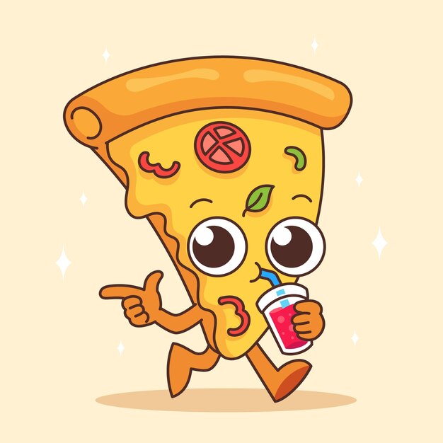 Ilustração de desenhos animados de pizza desenhada de mão