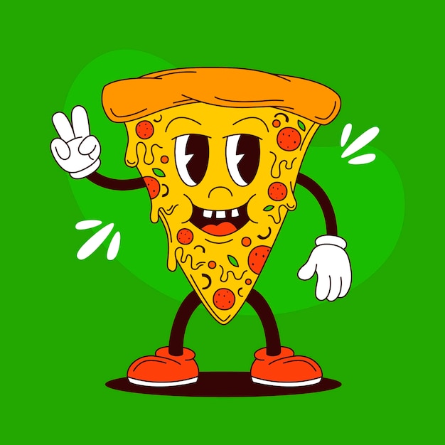 Vetor grátis ilustração de desenhos animados de pizza desenhada de mão