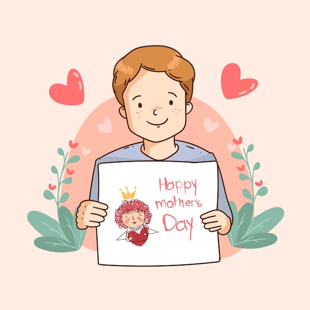 Ilustração de desenhos de crianças de dia das mães desenhadas à mão
