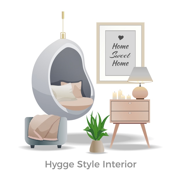Ilustração de design de interiores de estilo hygge