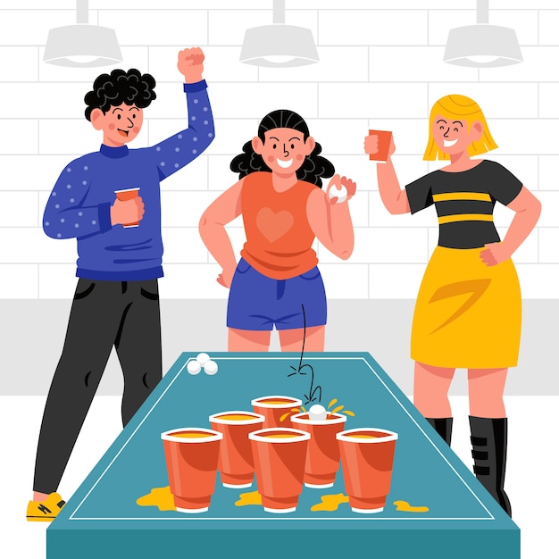 Vetor grátis ilustração de design plano de amigos jogando beer pong