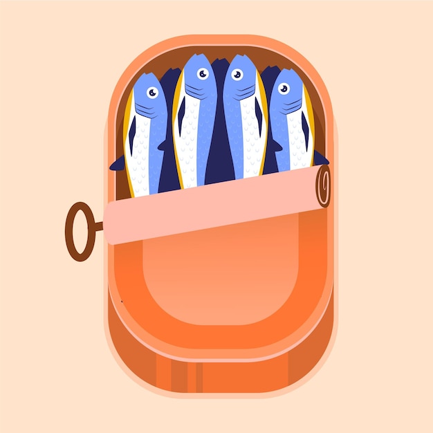 Vetor grátis ilustração de design plano deliciosa sardinha enlatada