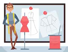 Vetor grátis ilustração de designer de moda com homem no estúdio